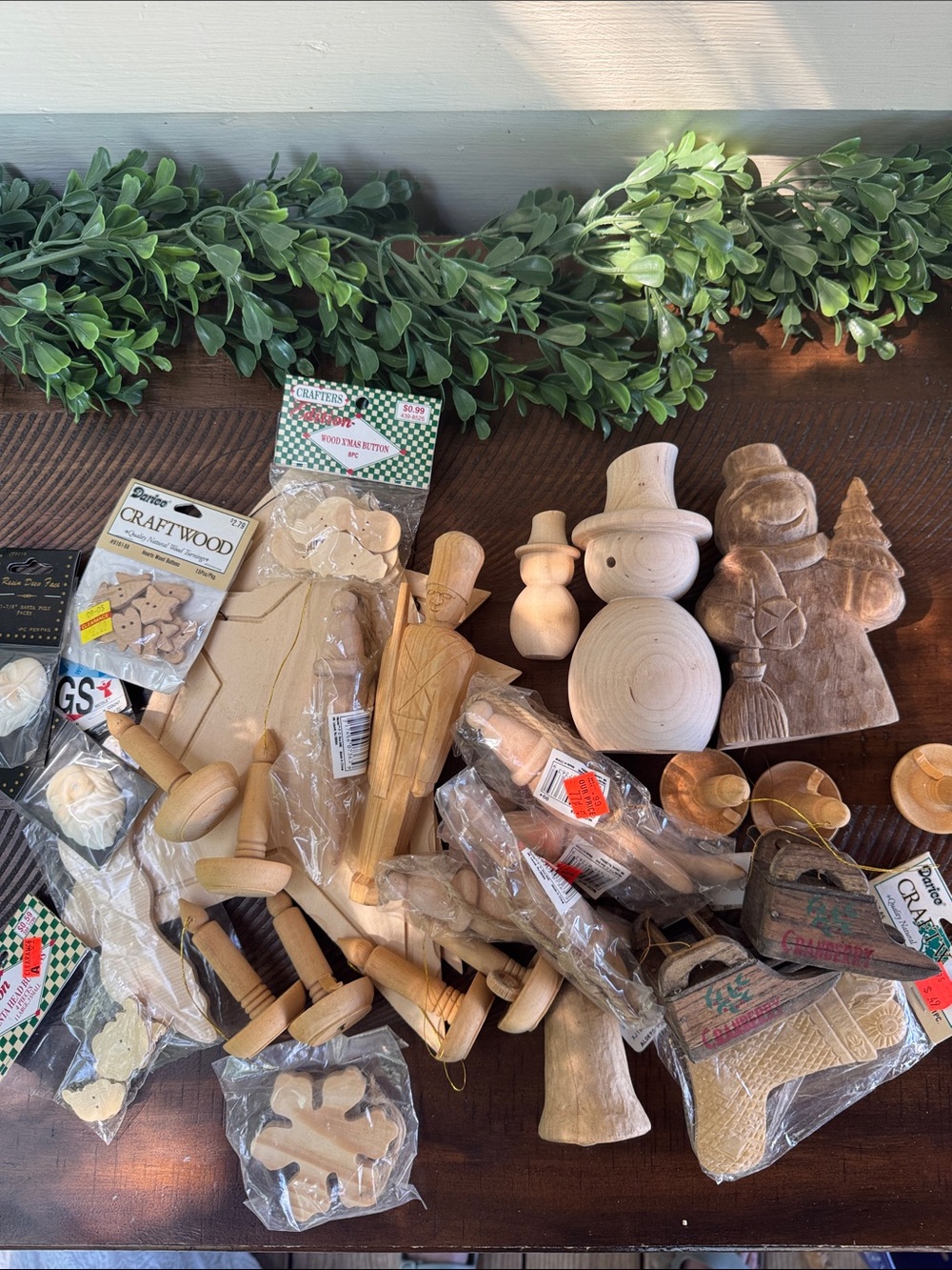 Bundle of 33 Natural Wood Holiday Craft Assortment - Beige/Tan